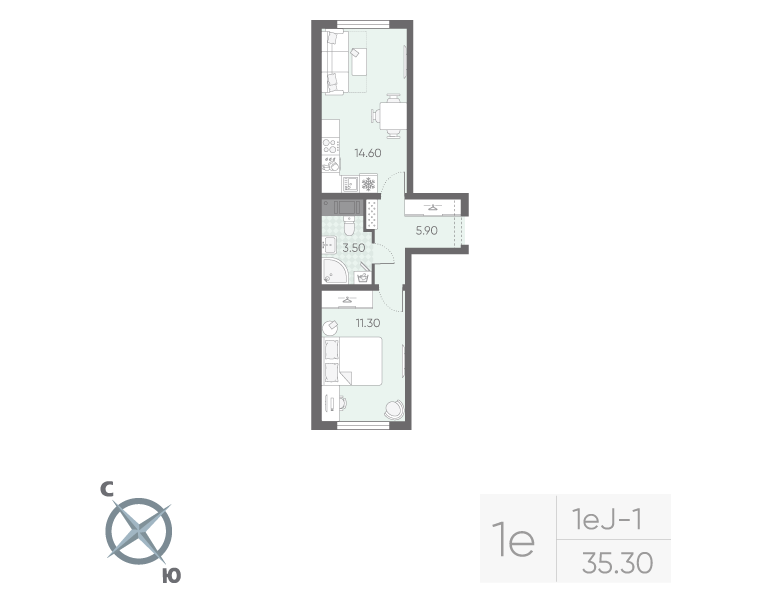 1 ккв 35,3 м²