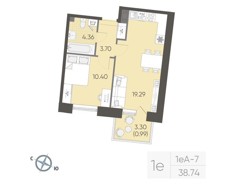 2 ккв (Евро) 38,7 м²