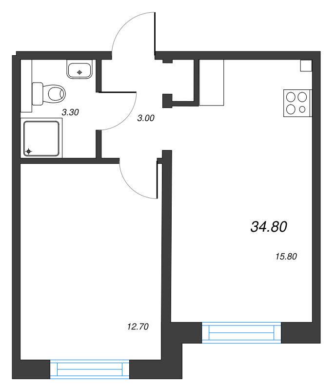 2 ккв (Евро) 34,8 м²