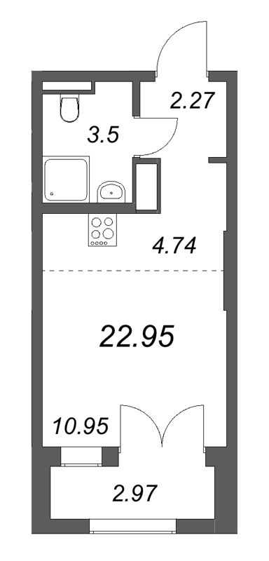 Студия 23 м²