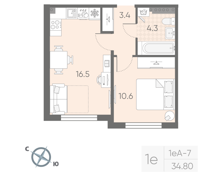 2 ккв (Евро) 34,8 м²