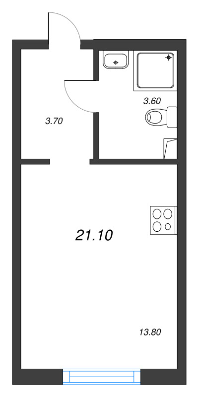Студия 21,1 м²