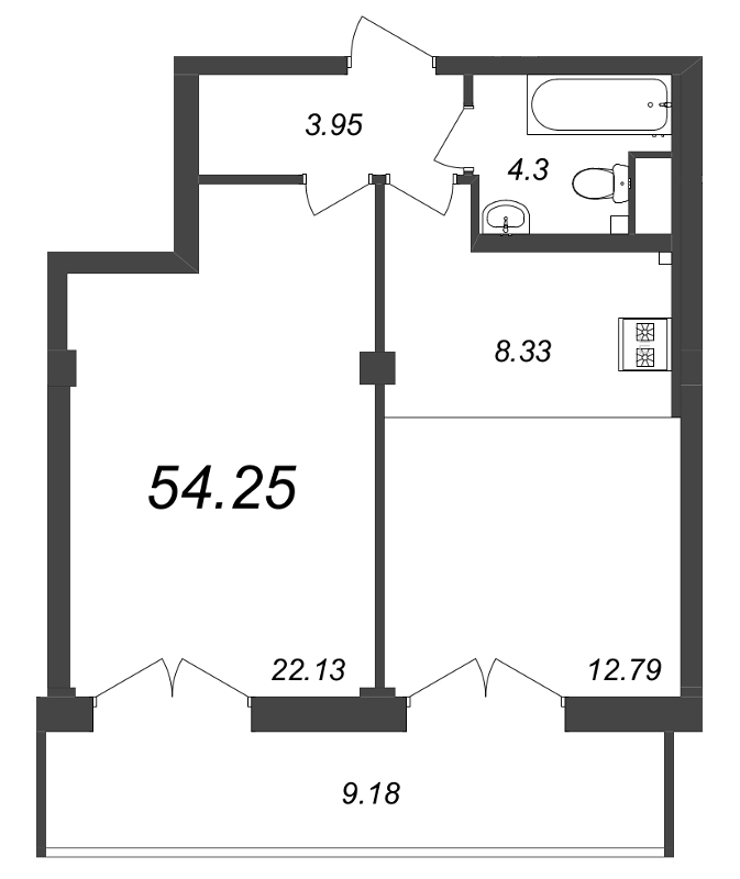 2 ккв (Евро) 54,9 м²