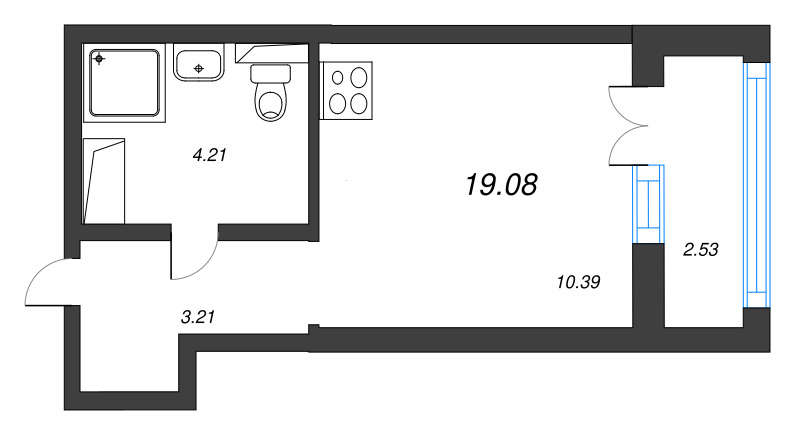 Студия 19,1 м²