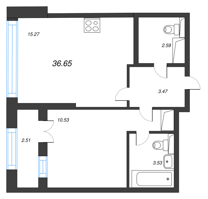 2 ккв (Евро) 36,7 м²