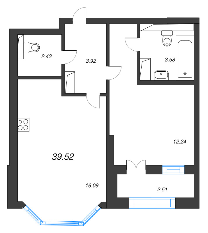 2 ккв (Евро) 39,5 м²