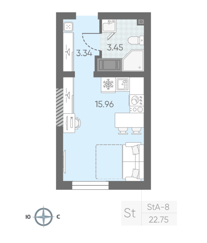 Студия 22,5 м²