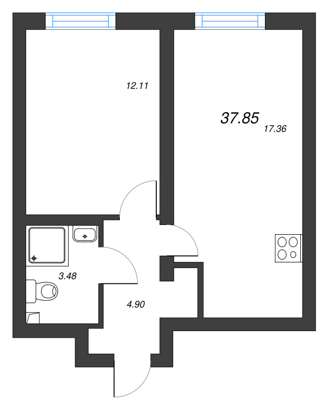 2 ккв (Евро) 37,9 м²