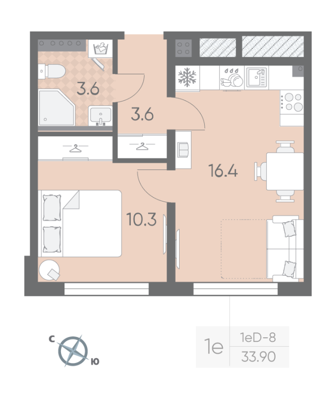 2 ккв (Евро) 33,9 м²