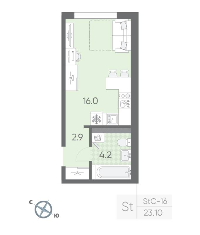 Студия 23,1 м²