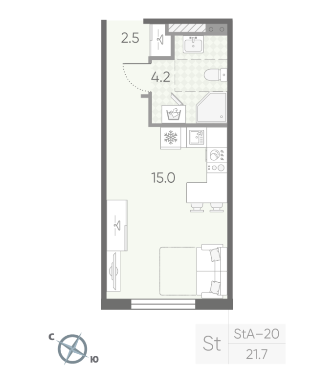 Студия 21,7 м²