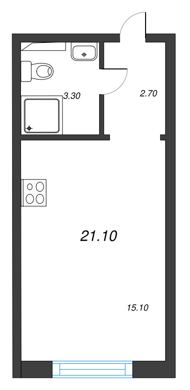 Студия 21,1 м²