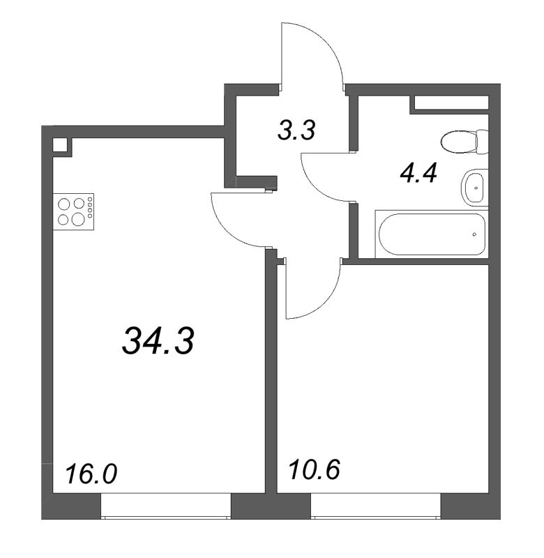 2 ккв (Евро) 34,3 м²