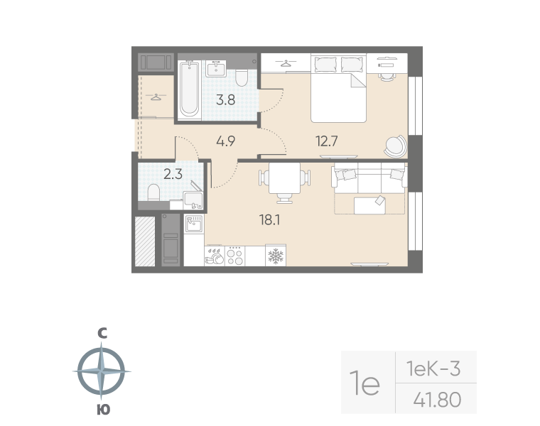 2 ккв (Евро) 41,8 м²
