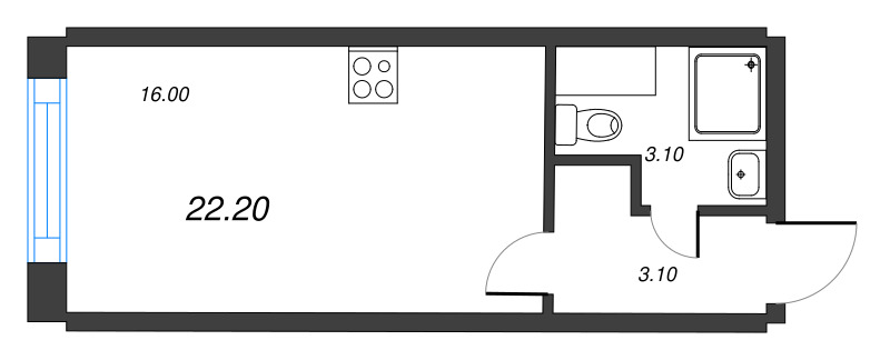 Студия 22,2 м²