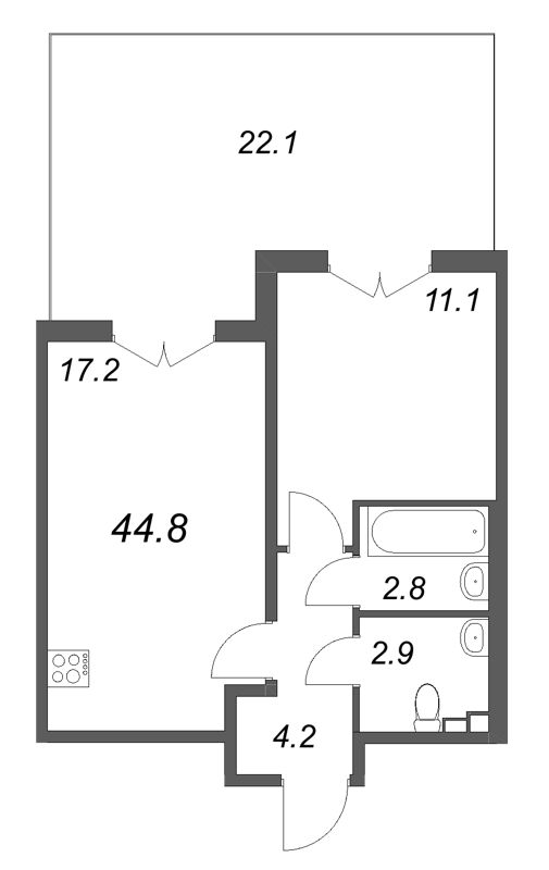 2 ккв (Евро) 44,8 м²