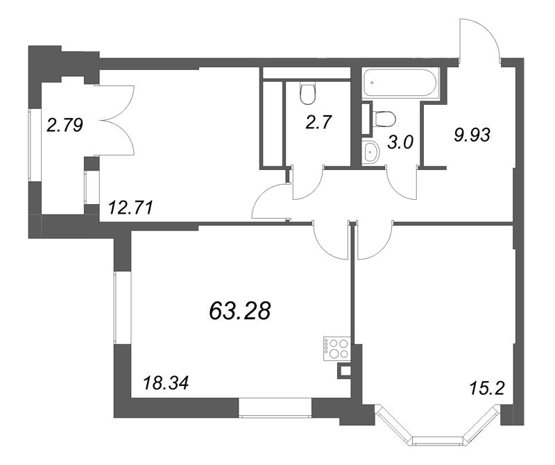 3 ккв (Евро) 63,3 м²