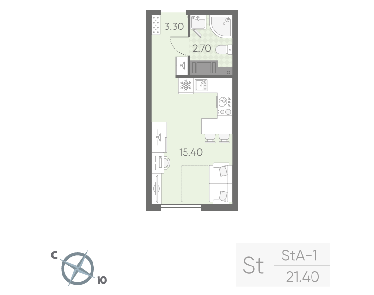 Студия 21,4 м²