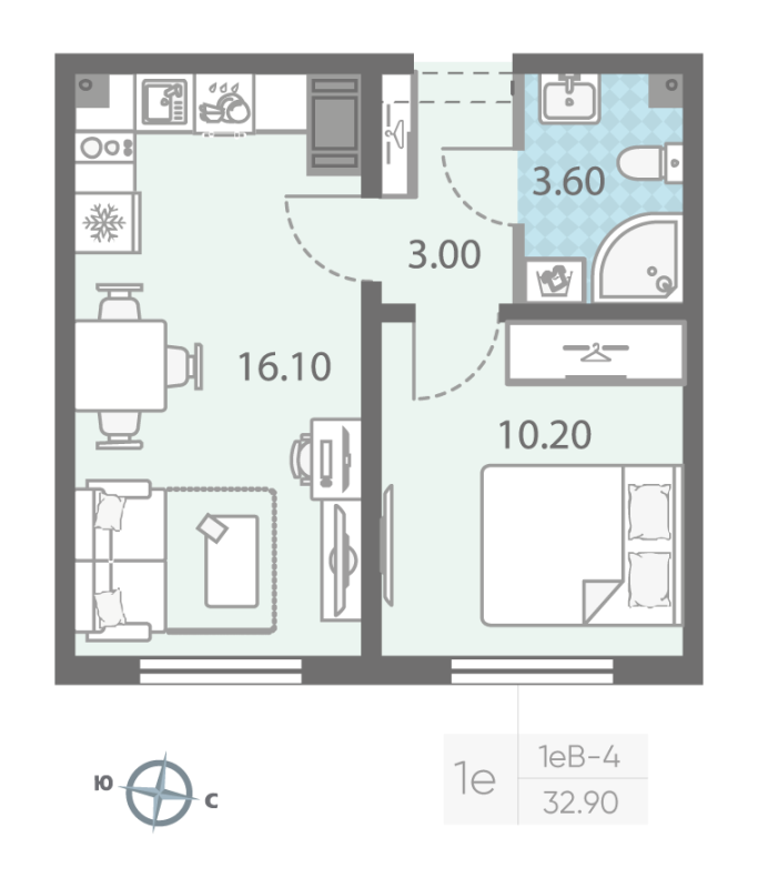 2 ккв (Евро) 33 м²