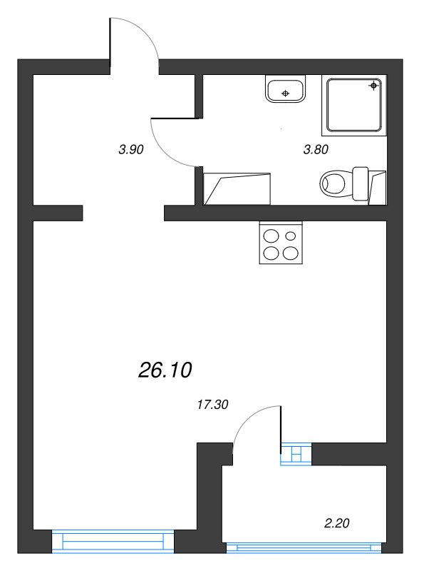 Студия 26,1 м²