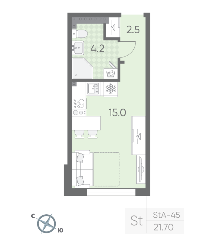 Студия 21,7 м²