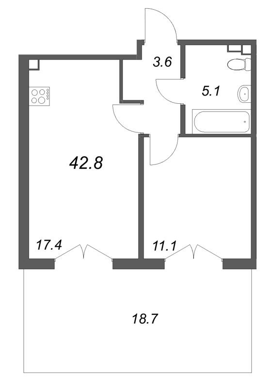2 ккв (Евро) 42,8 м²
