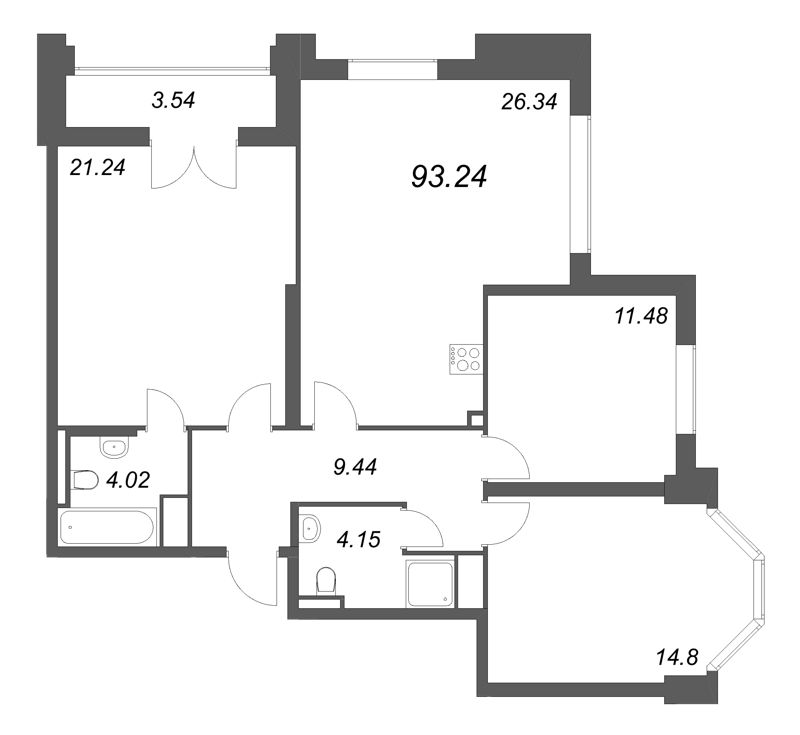 4 ккв (Евро) 93,2 м²