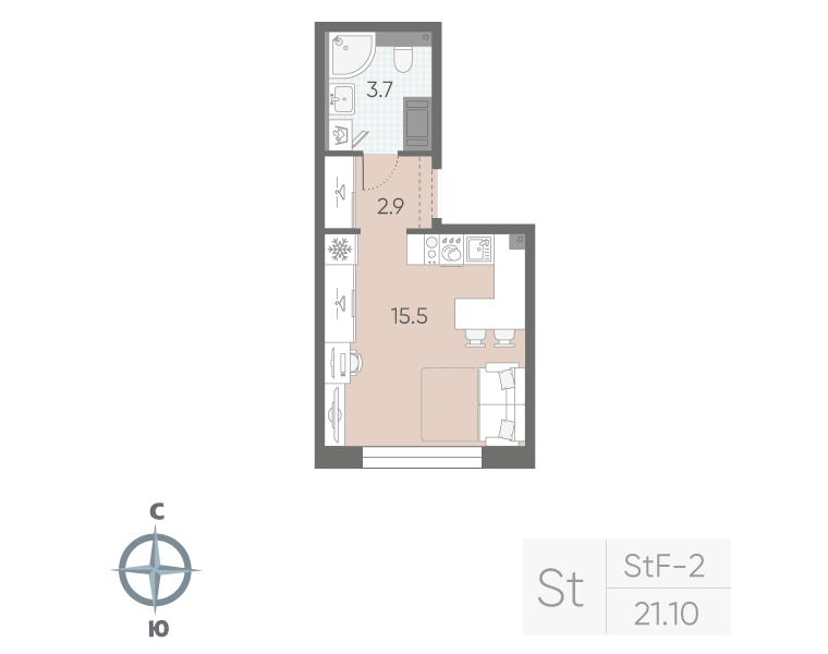Студия 22,1 м²