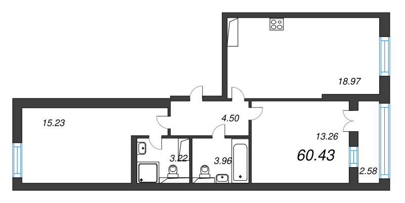 3 ккв (Евро) 60,4 м²