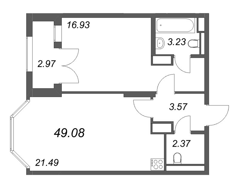2 ккв (Евро) 49,1 м²