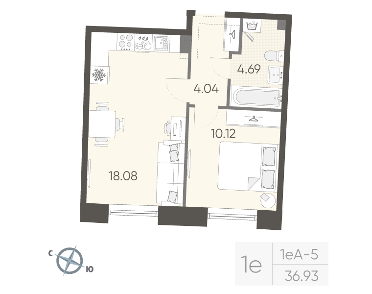 2 ккв (Евро) 36,9 м²