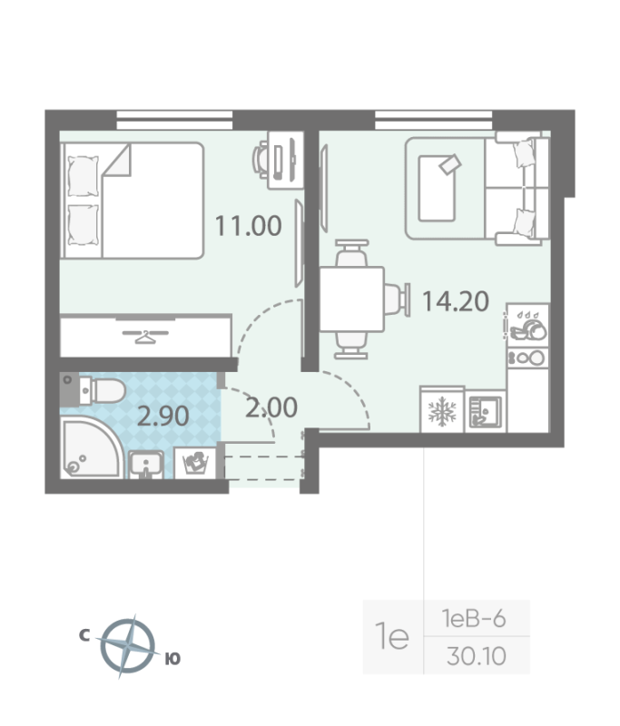 1 ккв 29,6 м²
