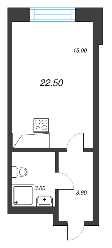 Студия 22,5 м²