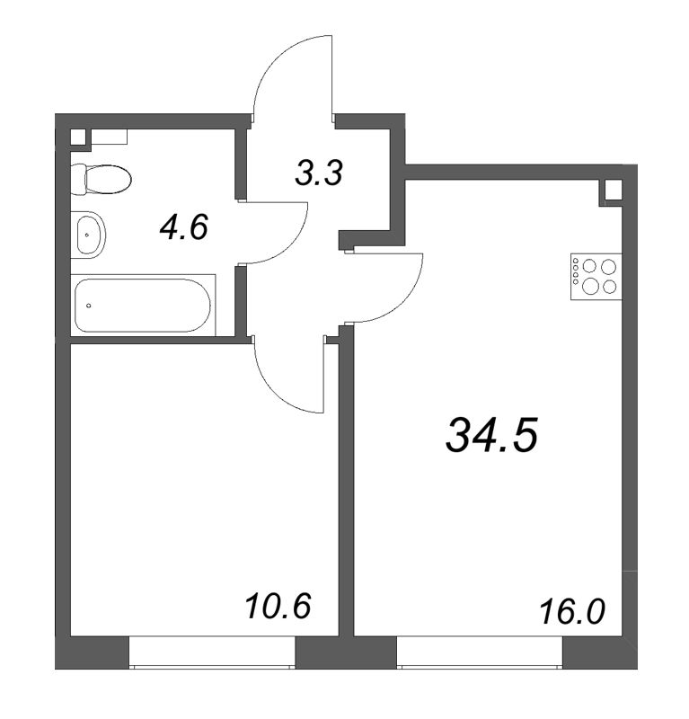 2 ккв (Евро) 34,5 м²