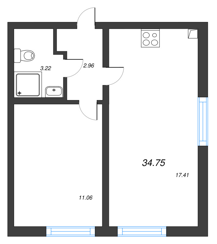2 ккв (Евро) 34,8 м²