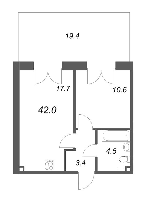 2 ккв (Евро) 42 м²