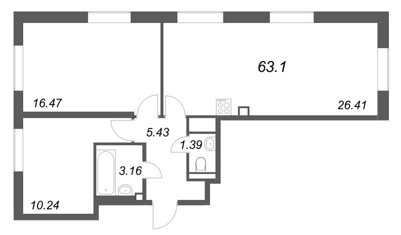 3 ккв (Евро) 63,1 м²