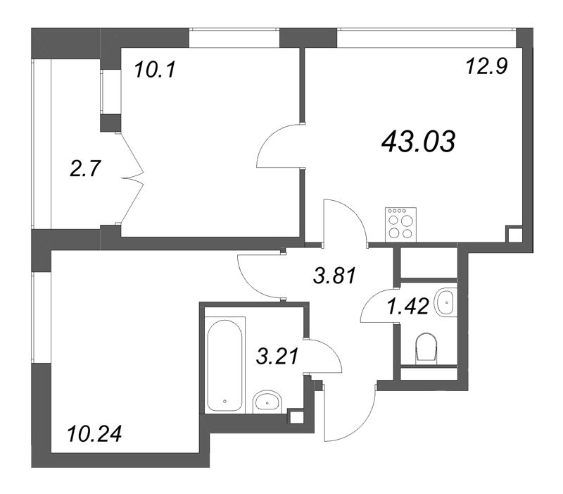 2 ккв 43 м²