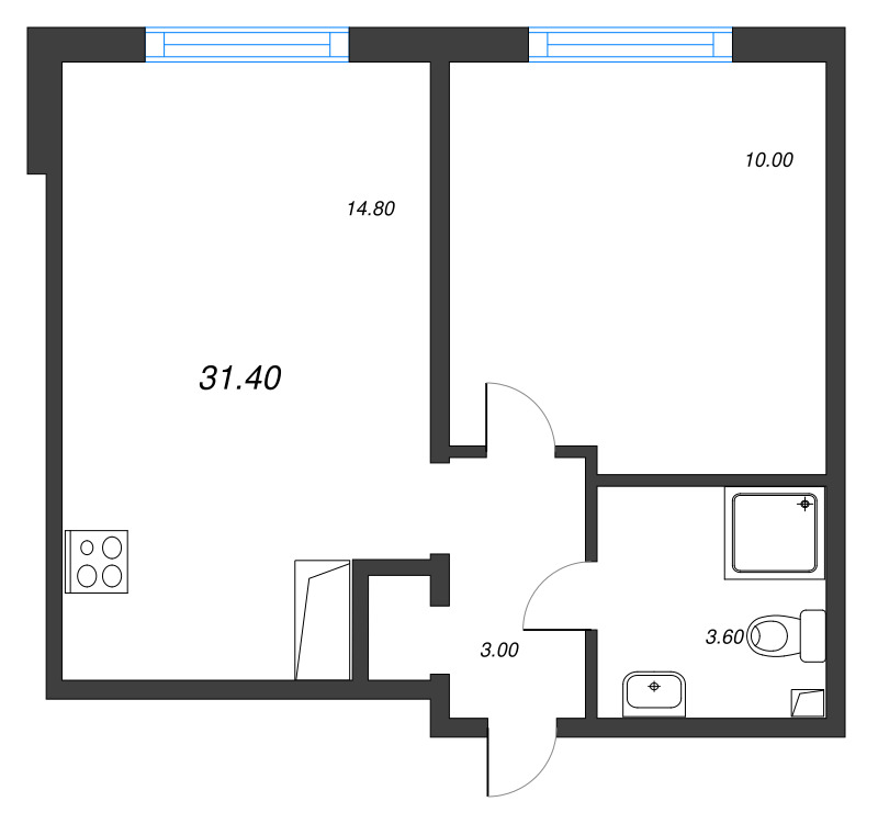 1 ккв 31,4 м²