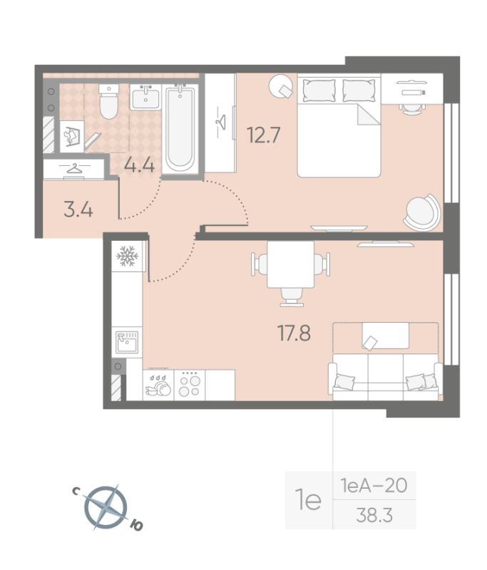 2 ккв (Евро) 38,3 м²
