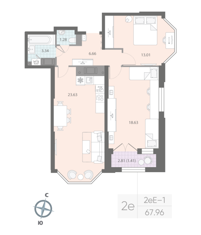 3 ккв (Евро) 68 м²