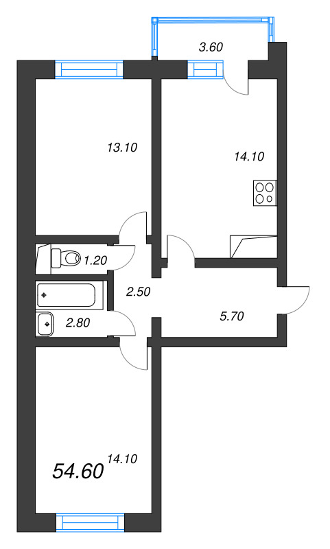 2 ккв 54,6 м²