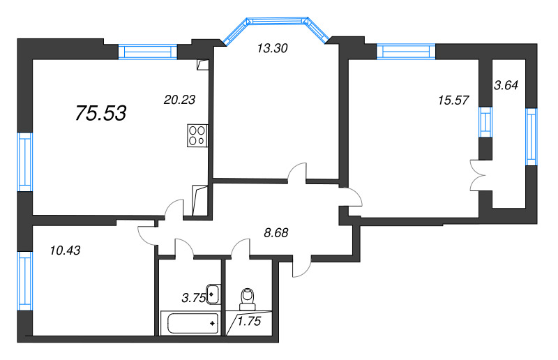 4 ккв (Евро) 75,5 м²