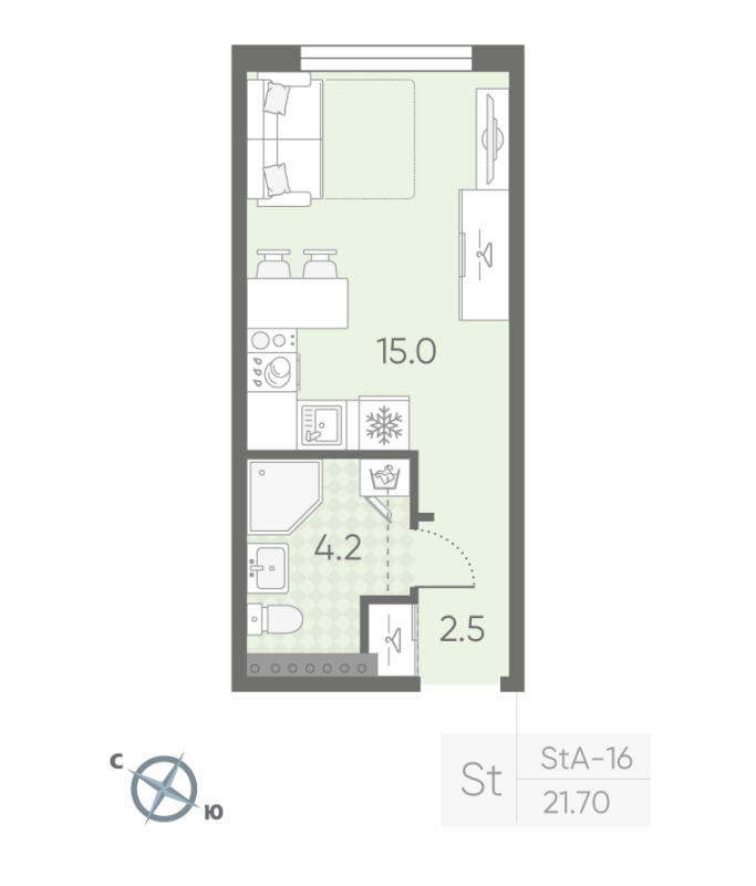 Студия 21,7 м²
