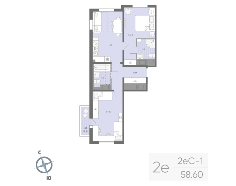 3 ккв (Евро) 58,6 м²
