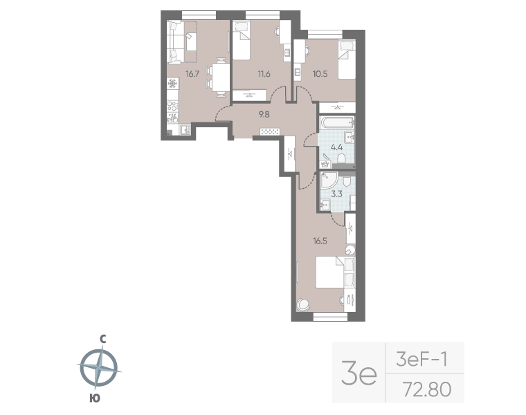 4 ккв (Евро) 72,8 м²