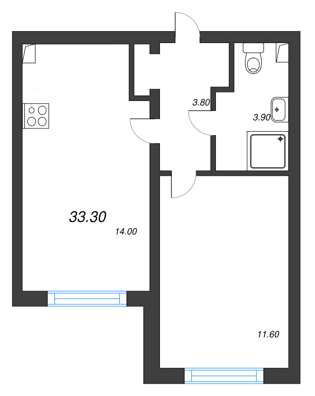 1 ккв 33,3 м²