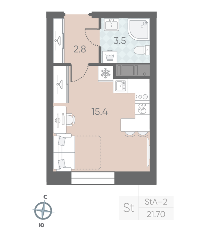 Студия 21,7 м²