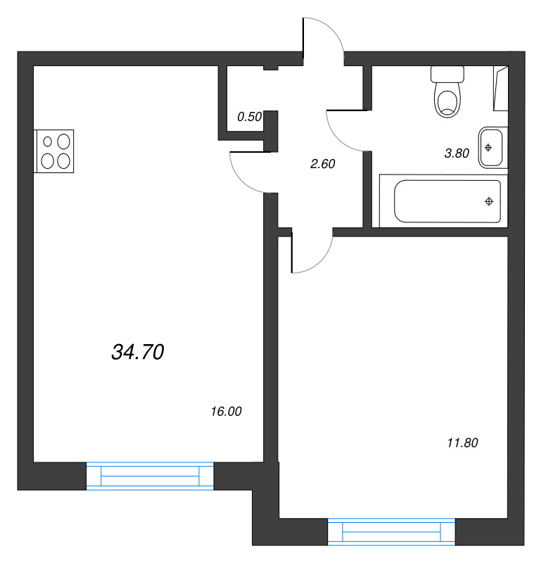 2 ккв (Евро) 34,7 м²