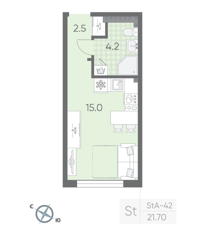 Студия 21,7 м²
